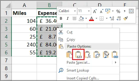 Paste values and number formatting only