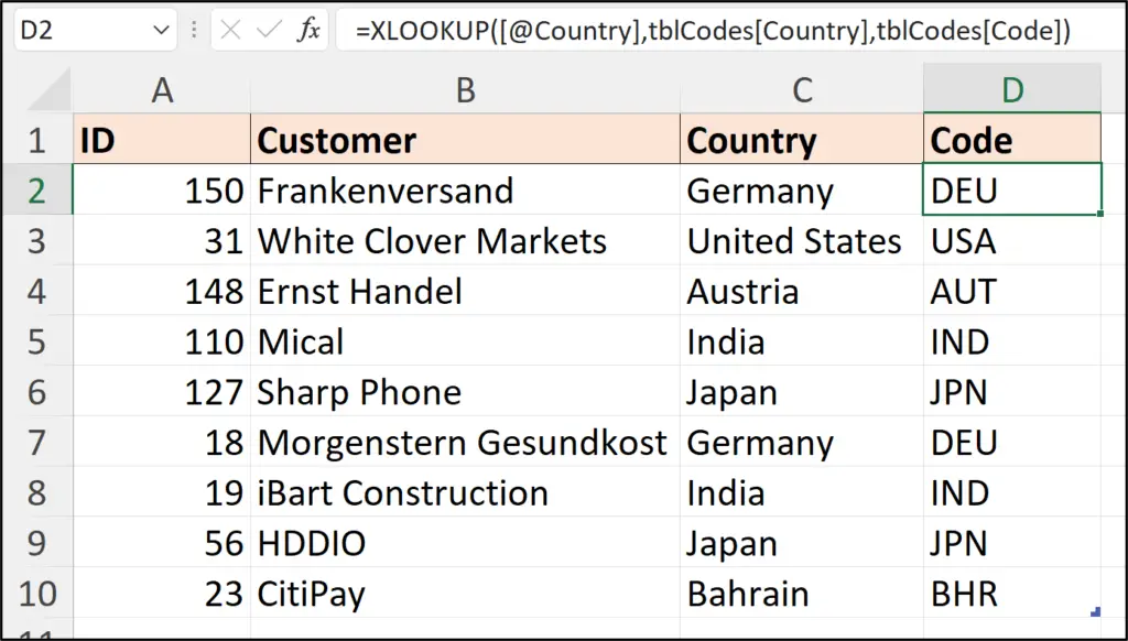 Exact match lookup with XLOOKUP in Excel
