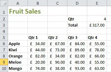 Excel CHOOSE function to sum values from a specified quarter