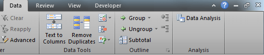 Data Analysis on Ribbon after installation of the Analysis Toolpak