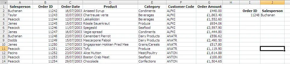 Excel DGET function retrieving data from a sales list