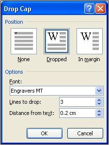 Drop cap options in Word