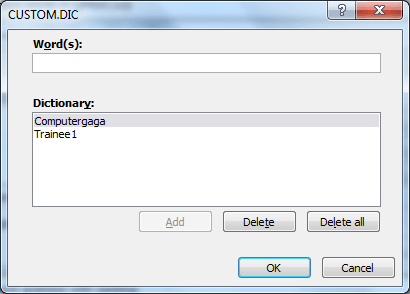 Editing a custom dictionary in Word