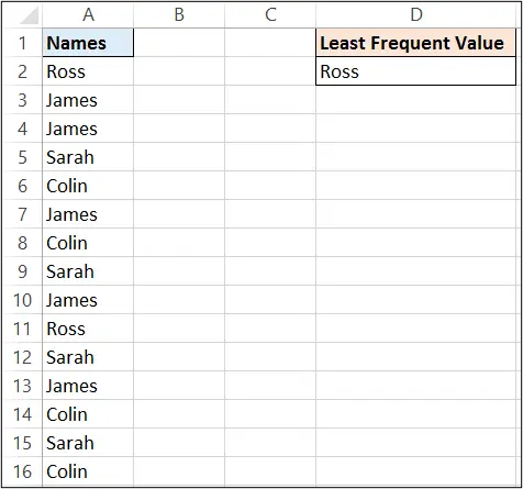 Return the least frequent value in a list