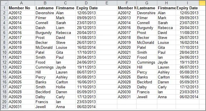 Two lists to compare in Excel for matching items 