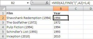 MID and FIND functions in Excel extracting text