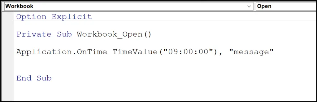 OnTime method in Excel VBA to run a procedure at a specific time