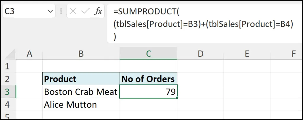 SUMPRODUCT function with OR logic between conditions