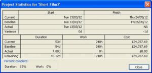 Baseline data in the Project Statistics window