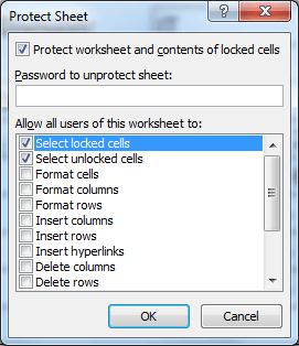 Protecting a sheet in Excel