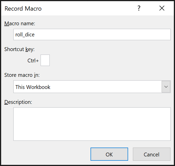 Record a macro to roll the dice on click