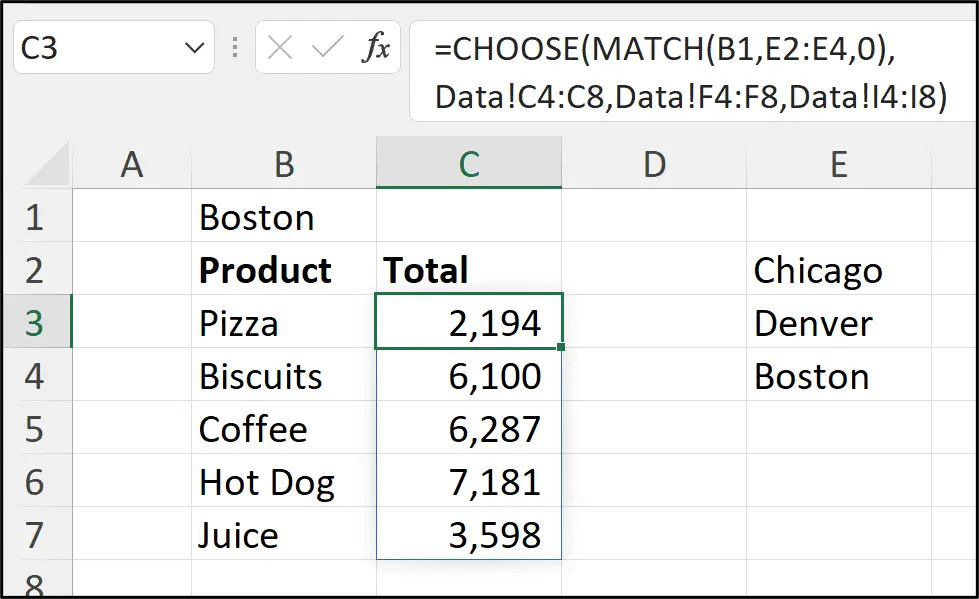 Excel CHOOSE function to return a range to the sheet based on user selection