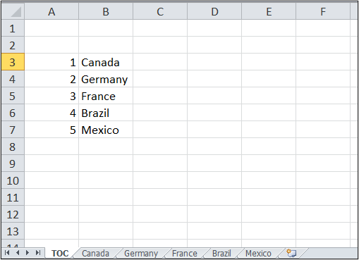 Table of contents using the HYPERLINK function in Excel