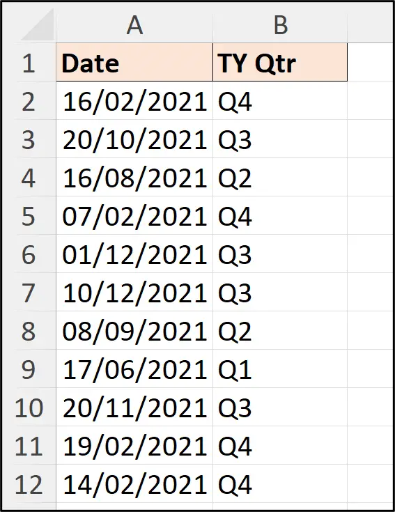 Return the fiscal quarter using the CHOOSE function in Excel