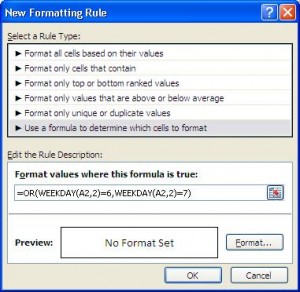 Formula with WEEKEND function in a Conditional Formatting rule