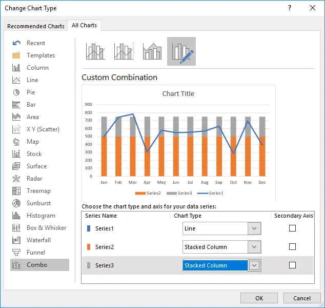 Change chart type for the bottom and difference data series