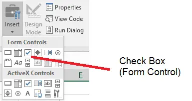 Insert the checkbox form control in Excel