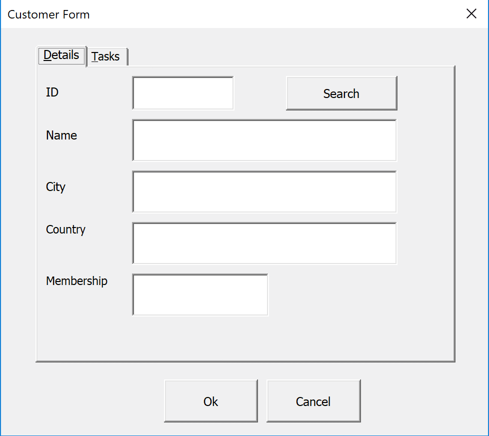 Userform with Excel VBA MultiPage control on the details tab