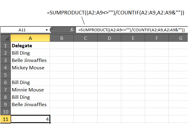 Excel formula ignores spaces in range