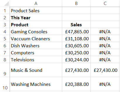 IF function to return a value for the selected item