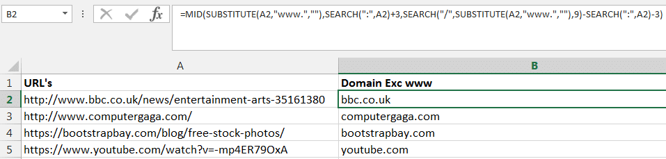 Extract the domain without the www