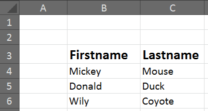 Names separated in different columns