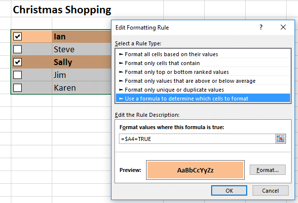 Automatically format checked items in a list