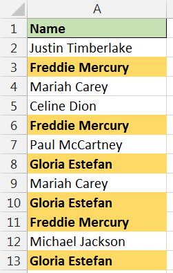 Identify names that occur three or more times with an Excel formula