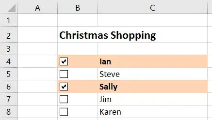 Interactive checklist in Excel