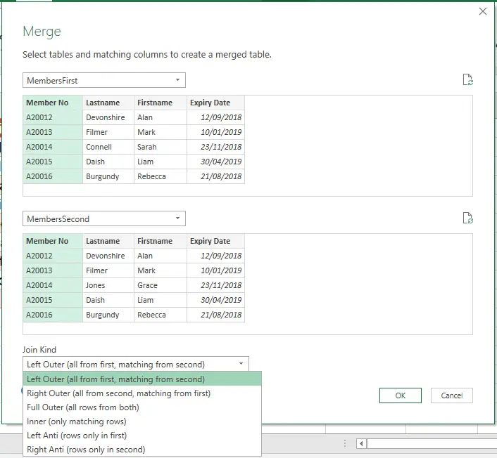 Different join kinds available in merge queries