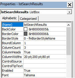 Setting the ListBox properties