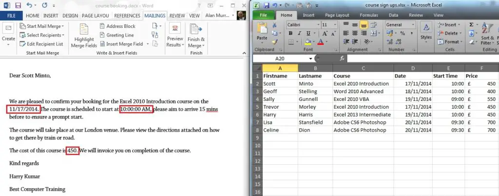 Format mail merge fields to stop them losing their Excel format