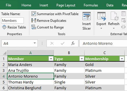 Members table for the second merge query example