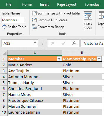 Members table that we will lookup from