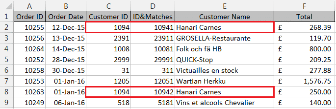 List in Excel with multiple matches