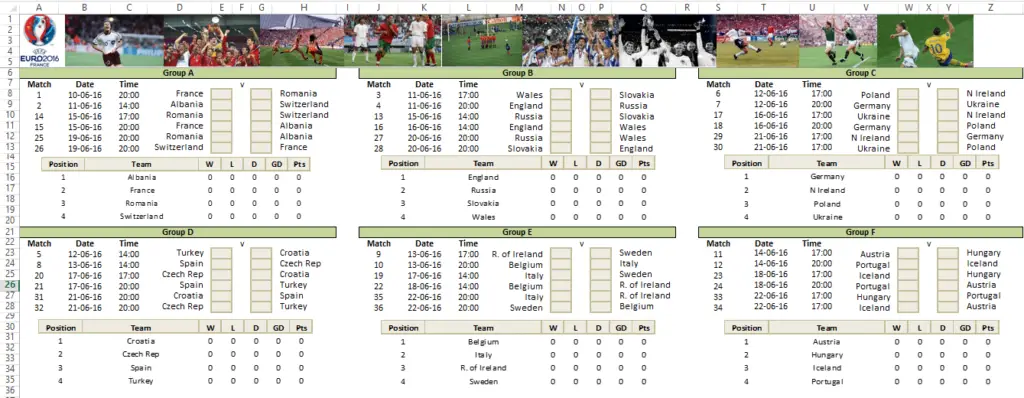 Euro 2016 planner spreadsheet
