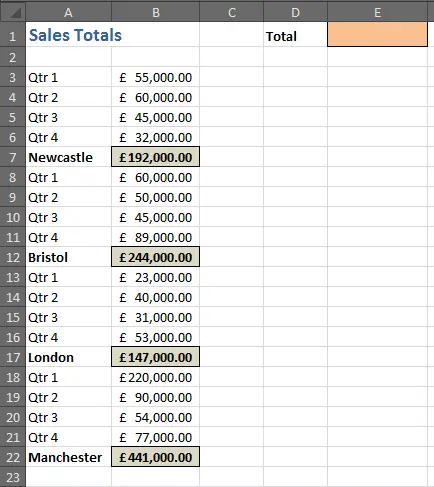 List with sales totals to sum in every nth row