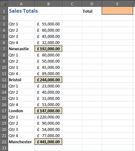 List with sales totals to sum in every nth row