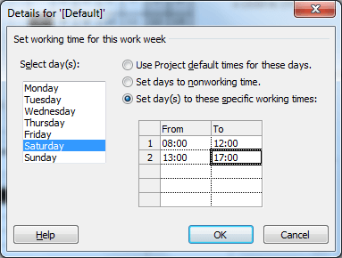 Add Saturday as a working day for your project