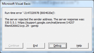 Server rejected the sender address error