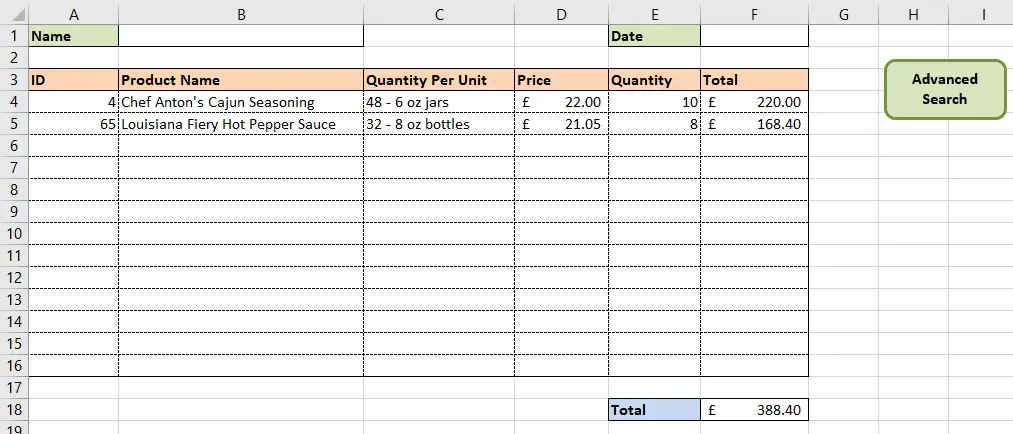 Form on a spreadsheet that has an advanced search feature