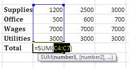 SUM function in Excel