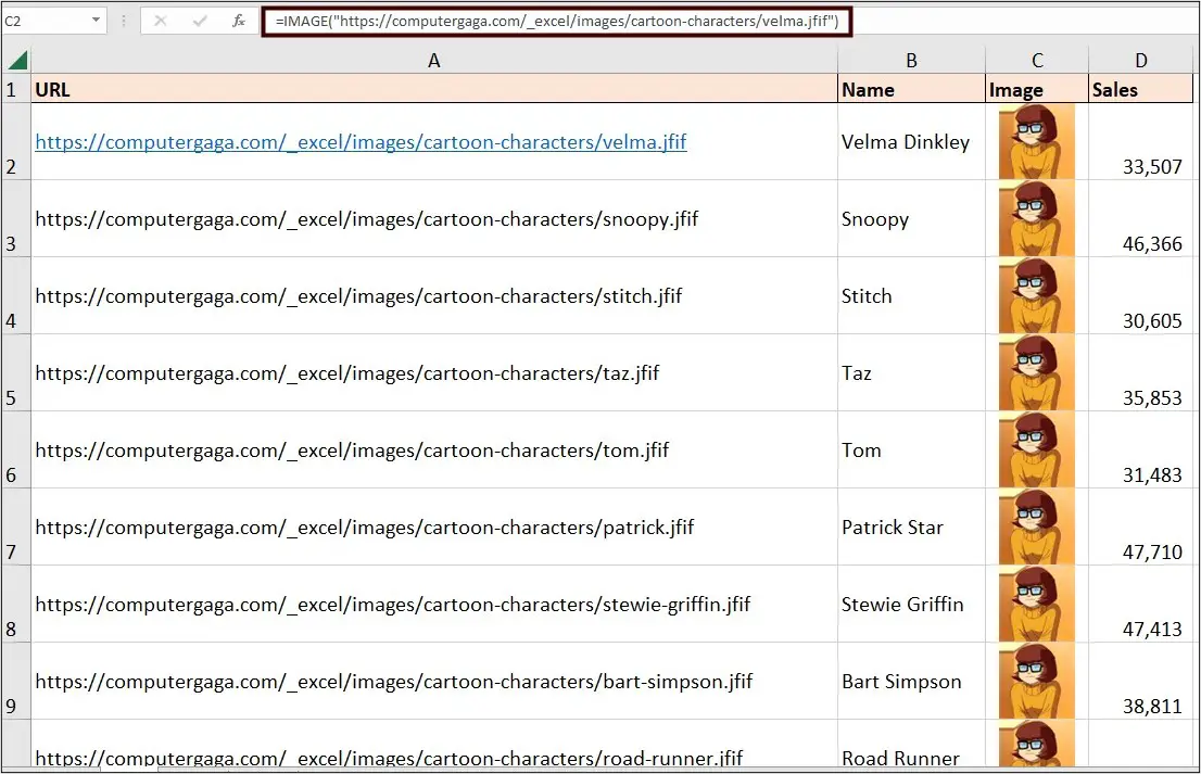 Excel IMAGE Function - Computergaga