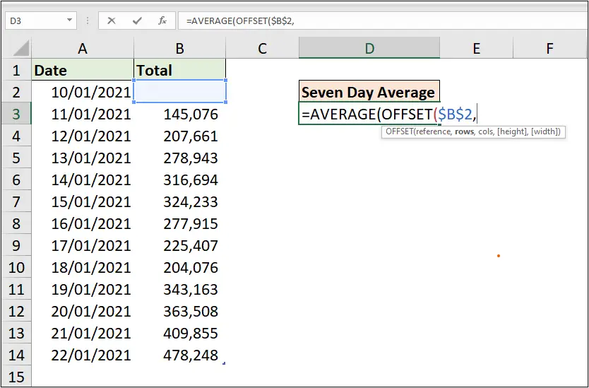 OFFSET function being used with the AVERAGE function