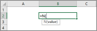 Syntax of the N function in Excel
