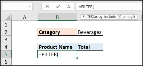 The report sheet showing the FILTER function