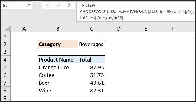 CHOOSECOLS and MATCH for dynamic column references
