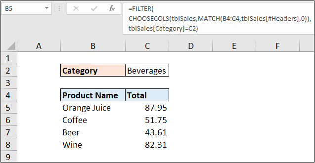 CHOOSECOLS and MATCH for dynamic column references