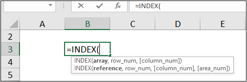 INDEX function arguments