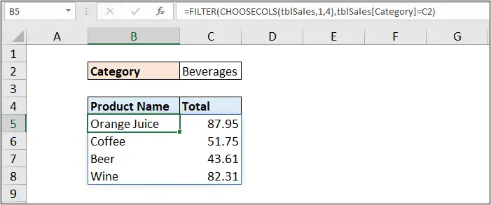 Non-adjacent columns with dynamic array formulas using CHOOSECOLS